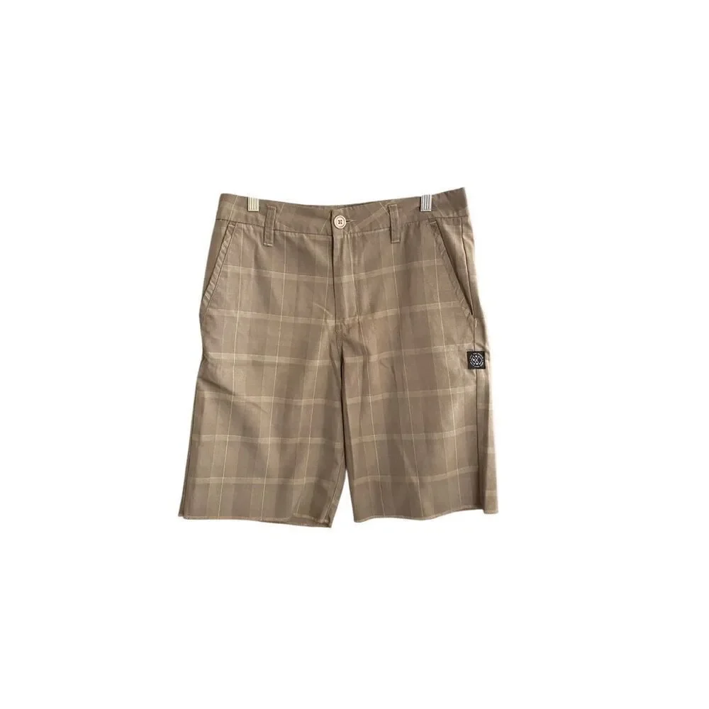 Rip curl men’s brown plaid, unhemmed edge, shorts, size 30